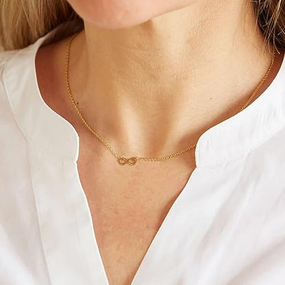 LLWOM Gold Necklace for Women-14k Gold Plated Infinity Necklace Star Of David Necklace Evil Eye Cross Pendants Heart Dainty Gold Necklace For Women - color: Gold-Infinity