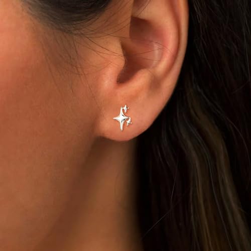White Gold Plated Star Stud Earrings - Minimalist Geometric Jewelry for Women