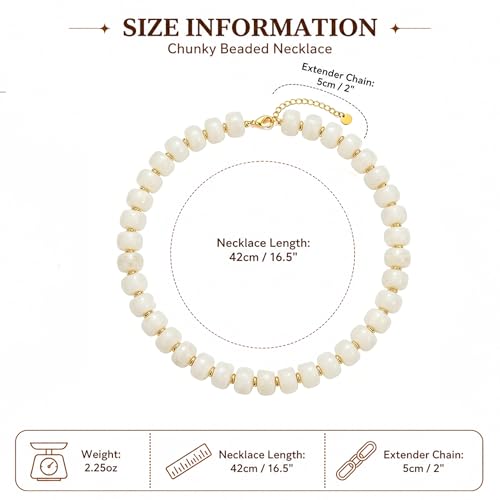 Chunky Colorful Beaded Necklace for Women Boho Summer Statement Resin Choker Necklaces Beach Jewelry Accessories - color: White