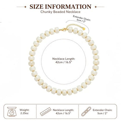 Chunky Colorful Beaded Necklace for Women Boho Summer Statement Resin Choker Necklaces Beach Jewelry Accessories - color: White
