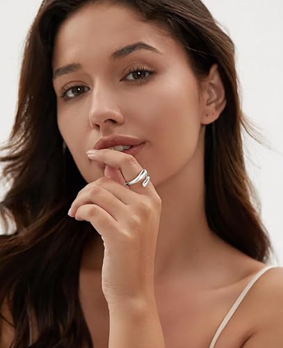 Non Tarnish Gold Chunky Rings for Women, 14K Gold Plated Statement Dome Rings Stacking Silver, Adjustable Mens Eternity Wedding Band Mixed Metal Jewelry Size 3-13 - color: Silver, size: 3, style: Open Twist Band
