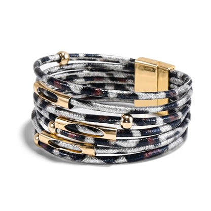 Wrapped Bracelets for Women,Leather Boho Bracelets for Women - color: Leopardprint-Silvergray