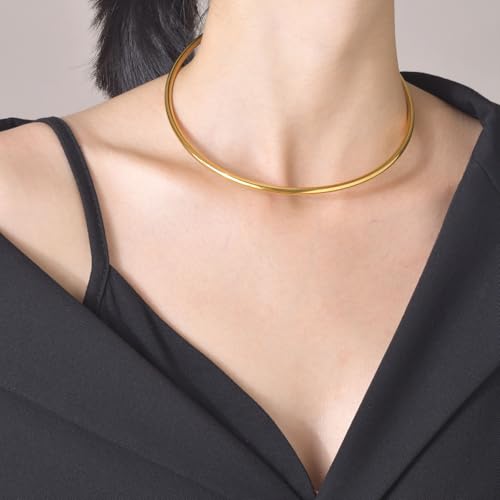 JAJAFOOK Minimalist Round Gold-Tone Bar Necklace Simple Fashion High Neck Choker Female King Neckwire - color: Gold Chain