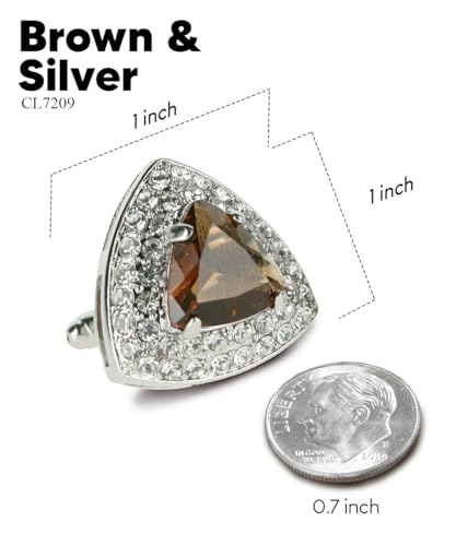 Triangular Crystal Diamond Set Cuff Links for Men – Tuxedo Suit Accessories, Cufflinks for Men - style: Brown/Silver