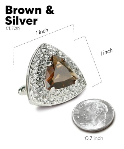 Triangular Crystal Diamond Set Cuff Links for Men – Tuxedo Suit Accessories, Cufflinks for Men - style: Brown/Silver