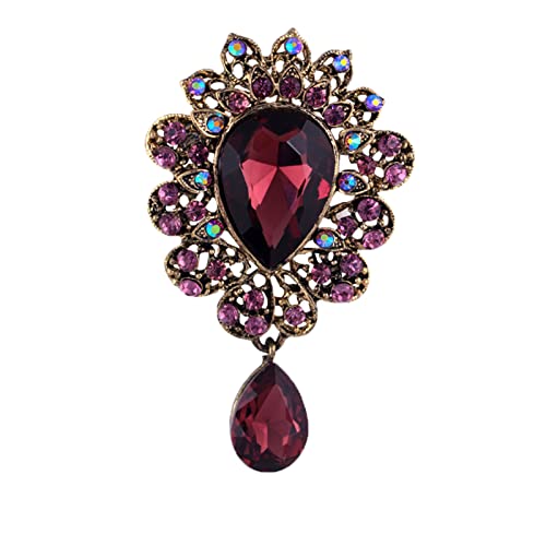 seven wolves Women Crystal Bouquet Brooch Pin All-Match Accessories Rhinestone Brooches and Pins - color: Purple A