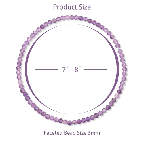 Healing Crystal Bracelet Clear Quartz Faceted Beaded Bracelets for Women Men 3mm Natural Stone Adjustable Handmade Stretch Bracelet Reiki Spiritual Jewelry Fashion Gifts - color: Amethyst