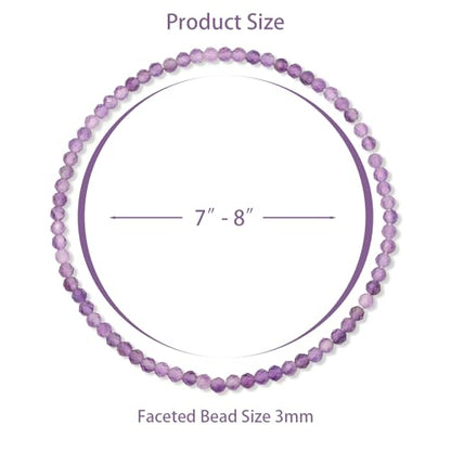 Healing Crystal Bracelet Clear Quartz Faceted Beaded Bracelets for Women Men 3mm Natural Stone Adjustable Handmade Stretch Bracelet Reiki Spiritual Jewelry Fashion Gifts - color: Amethyst
