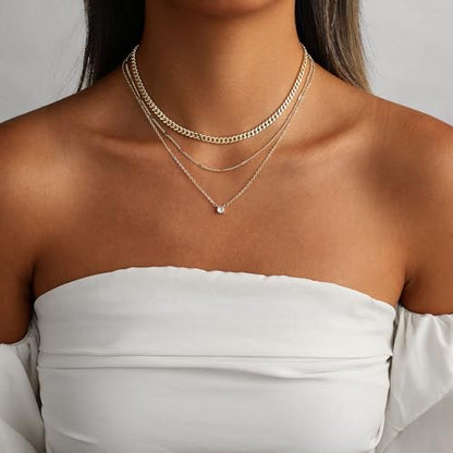 Coshilta Layered Gold Necklaces for Women, 14K Plated Gold Sterling Silver Plated Dainty Pendant Necklace Set with Cubic Zirconia,Stackable Chain Choker,Trendy Personalized Jewelry Gift Non Tarnish - style: C-N0548-CZ