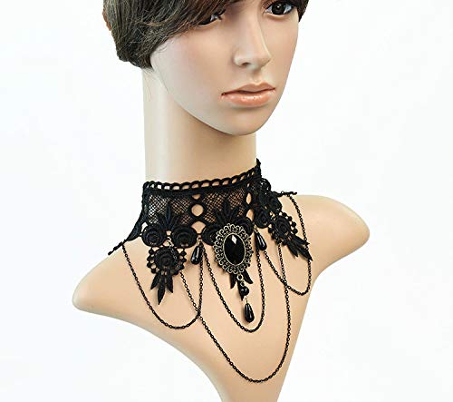 iWenSheng Halloween Costumes Jewelry for Women - Steampunk Black Lace Choker Necklace Gothic Jewelry Accessories, Vampire Choker Necklace Costume for Teen Girls - color: 1#