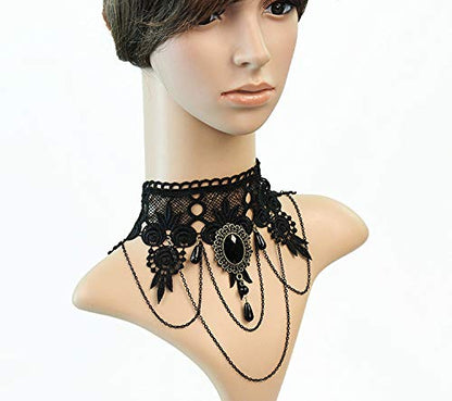 iWenSheng Halloween Costumes Jewelry for Women - Steampunk Black Lace Choker Necklace Gothic Jewelry Accessories, Vampire Choker Necklace Costume for Teen Girls - color: 1#