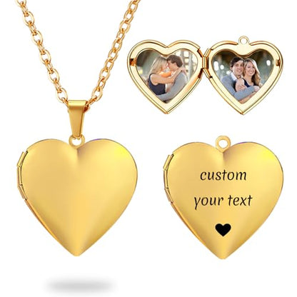 PHOCKSIN Personalized Locket Necklace for Women Photo Necklace with Customized Picture Birth Flower Birthstone Customizable Birthday Gifts - color: #04-Heart Gold