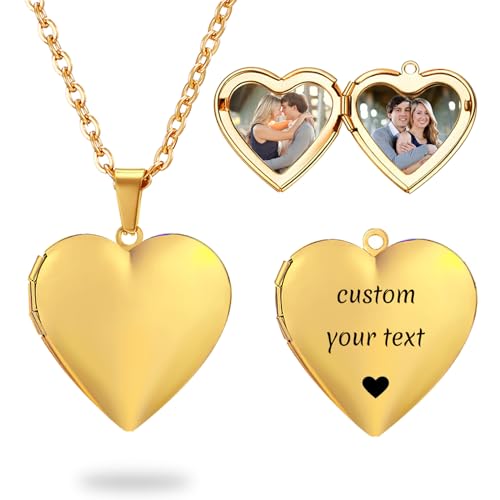 PHOCKSIN Personalized Locket Necklace for Women Photo Necklace with Customized Picture Birth Flower Birthstone Customizable Birthday Gifts - color: #04-Heart Gold