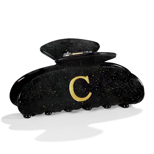 LILIE&WHITE Acrylic Letter Hair Clips For Women Stylish C Monogram Hair Claw Alphabet Hair Clip Fashion Glitter Claw Clips Elegant And Durable Hair Accessory Large Hair Clips Black C - color: B-HC22539C