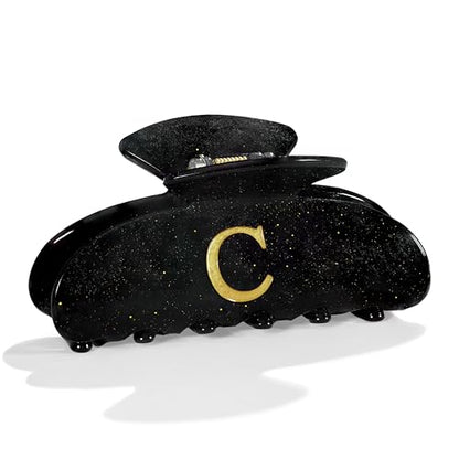 LILIE&WHITE Acrylic Letter Hair Clips For Women Stylish C Monogram Hair Claw Alphabet Hair Clip Fashion Glitter Claw Clips Elegant And Durable Hair Accessory Large Hair Clips Black C - color: B-HC22539C
