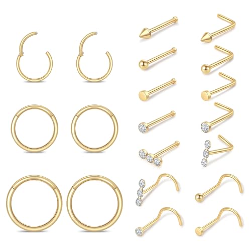 Surgical Steel Nose Ring 16G 18G L Shape Nose Studs Body Piercing for Women - color: B-Gold