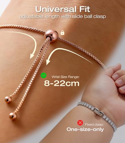 Lovans 14K Gold Plated Tennis Bracelets,White/Yellow/Rose Gold-plated Adjustable Cubic Zirconia Tennis Bracelet for Women - color: Rose Gold, size: 4MM Green