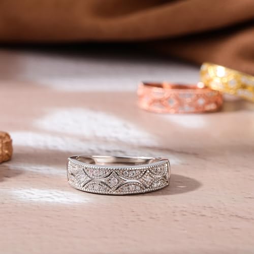 Jeulia Womens Wide Eternity Ring Wedding Band, Milgrain Round Cut 18k White Gold Plated Eternity Band Ring Romantic Birthday Anniversary Jewelry with Gift Box - color: Diamond White