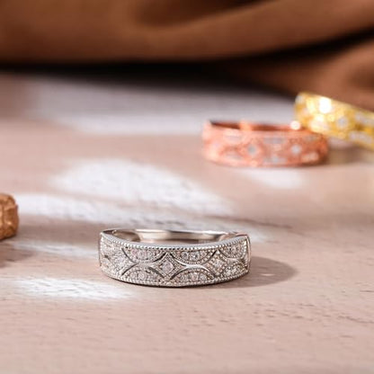Jeulia Womens Wide Eternity Ring Wedding Band, Milgrain Round Cut 18k White Gold Plated Eternity Band Ring Romantic Birthday Anniversary Jewelry with Gift Box - color: Diamond White