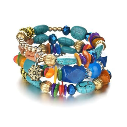 Turquoise Beaded Stretch Bracelets Bohemian Stackable Bracelets Y2K Summer Beach Bracelets Jewelry for Women - color: Stackable-Colorful