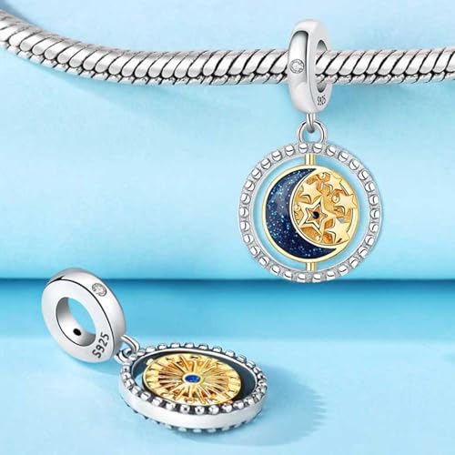 925 Sterling Silver Charms for Bracelets and Necklace Religious Cross Pendants Praying Hands, Bible, Virgin Mary, Jesus, Church Bead Jewelry - color: Star - Moon Charms