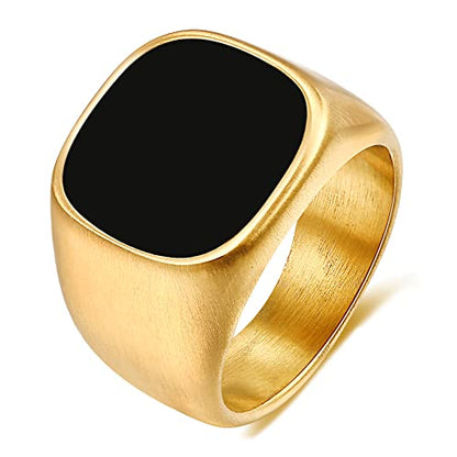VQYSKO 14K Gold Plated Square Signet Ring | Stainless Steel Band for Men - color: Square Gold+Black
