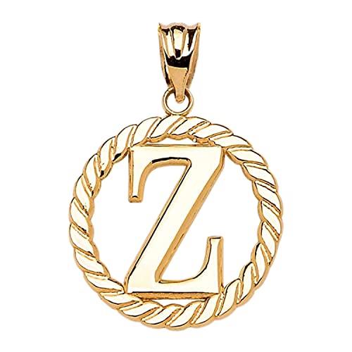 Polished 10k Yellow Gold Personalized Initial "A-Z" Roped Circle Charm Pendant - style: Z