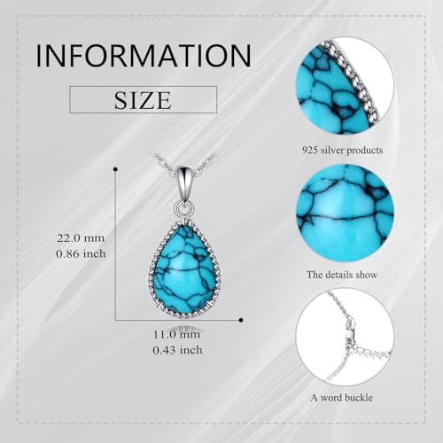 VONALA Sterling Silver Necklace Moss Agate/Turquoise/Larimar/Aquamarine/Opal/Black Onyx/Rose Quartz/Moonstone Pendant Teardrop Necklace Jewelry Gift for Women - style: Turquoise2