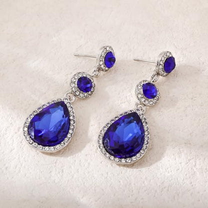 YINLI Elegant Wedding Bridal Crystal Tear Drop Dangle Earrings for Women - color: Blue,Silver