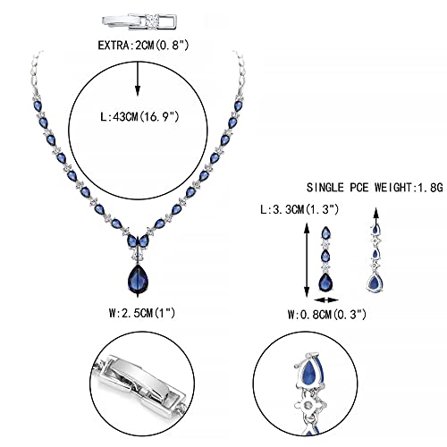 EVER FAITH Pear Shaped Cubic Zirconia Bridal Wedding Jewelry Set for Women | Gorgeous Water Drop Bride Necklace Dangle Earrings, for Bride Bridesmaid - color: Blue