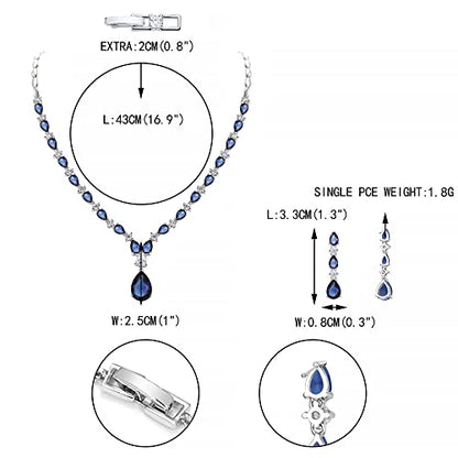 EVER FAITH Pear Shaped Cubic Zirconia Bridal Wedding Jewelry Set for Women | Gorgeous Water Drop Bride Necklace Dangle Earrings, for Bride Bridesmaid - color: Blue