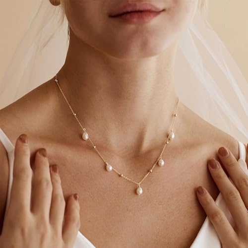 Gold Pearl Necklaces for Women Trendy, 14K Gold Plated Dainty Necklace Simple Layered Pearl Necklaces for Women Trendy Wedding Birthday Jewelry - color: 6-Satellite Pearl