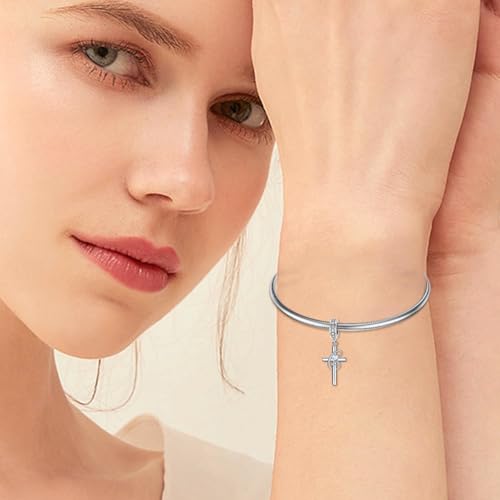 PROESS Initial Cross Charm 925 Sterling Silver Letter A B C Pendant Dangle Charm Beads for Bracelet Initial Cross Jewelry Gifts for Women - style: 3-C