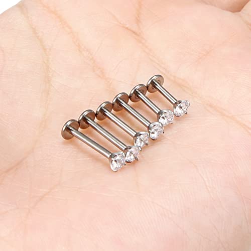 20G 18G 16G Titanium Flat Back Nose Rings Studs Hypoallergenic Lip Labret Monroe Medusa Internally threaded Tragus Cartilage Helix Earrings Studs Piercing Jewelry for Women Men 6mm 8mm 10mm - color: 18G -Flat Back With Screw on Tops+Clear CZ