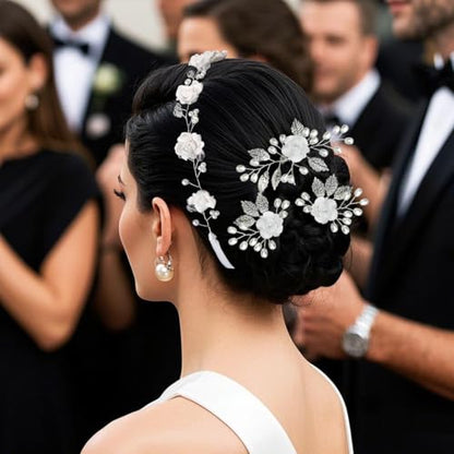 Wedding Hair Accessories Hair pieces Set Crystal bridal hair pins Rhinestone Pearl Hair comb Brides and Bridesmaids, Girls, Women(（4PCS/SET SILVERY) - color: white