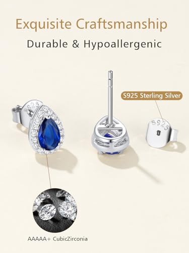 FindChic Birthstone Earrings for Women, Round/Heart/Square/Teardrop Earrings with 925 Sterling Silver Posts & Push Backs, Hypoallergenic Studs with Cubic Zirconia, 12 Months Jewelry with Gift Box - style: 03. March-Aquamarine (Teardrop)