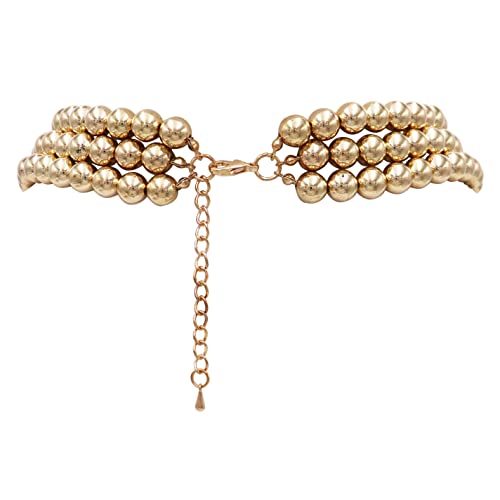 Rosemarie & Jubalee Women's 3 Colorful Multi Strands Simulated Pearl Necklace And Earrings Jewelry Gift Set, 18"+3" Extender - color: Polished Metallic Gold