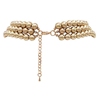Rosemarie & Jubalee Women's 3 Colorful Multi Strands Simulated Pearl Necklace And Earrings Jewelry Gift Set, 18"+3" Extender - color: Polished Metallic Gold