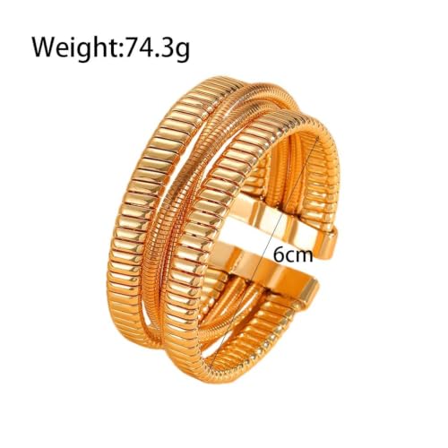 Chunky Gold Layered Cuff Bracelet for Women Men, Modern Geometric Textured Twisted Wide Open Bangle Bracelet Y2k Trendy Statement Jewelry Punk Gifts - color: Golden