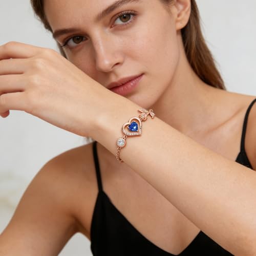 1CT Rose Heart Birthstone Bracelet for Women Love Gift - style: 09-Sept Sapphire Rose Gold