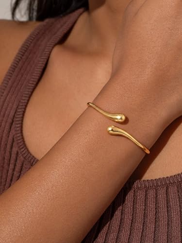 Robaice Gold Cuff Bracelet，14K Gold Plated Bangle Bracelets for Women | Open Cuff Bangle Bracelets, Trendy Chunky Twist Bracelet, Non Tarnish, Waterproof Hypoallergenic Jewelry, Gifts for Women - color: Medium-Gold