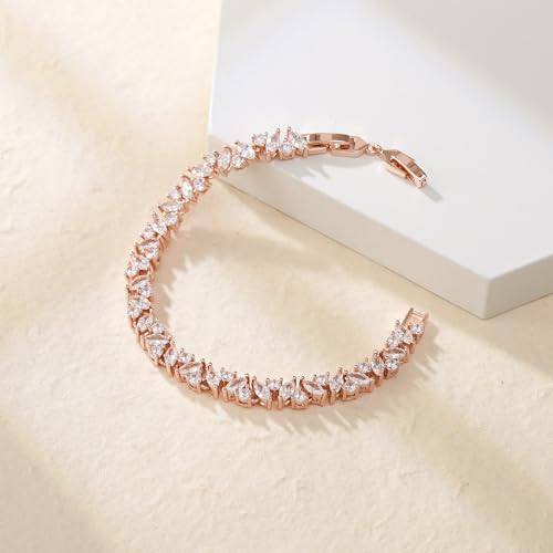 Crysdue Marquise Teardrop Cubic Zirconia Wedding Bridal & Prom Tennis Bracelets for Brides Bridesmaids, Silver/Gold/Rose Gold Plated Bracelet Gifts for Women - style: H_Marquise, Rose Gold