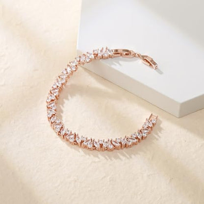 Crysdue Marquise Teardrop Cubic Zirconia Wedding Bridal & Prom Tennis Bracelets for Brides Bridesmaids, Silver/Gold/Rose Gold Plated Bracelet Gifts for Women - style: H_Marquise, Rose Gold
