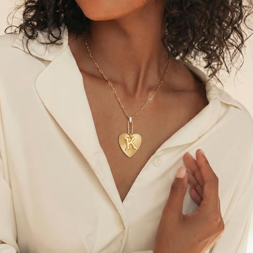 Tredny Heart Initial Necklace - 14K Gold Plated Zirconia Letter A-Z Necklaces for Women, Dainty Initial Heart Charm, Womens Gold Jewelry Personalized Anniversary Birthday Gifts - color: K
