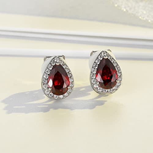 SELOVO Clip On earrings for Women Teardrop Cubic Zirconia Clip Earrings Stud - color: Red