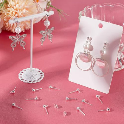 Beebeecraft 1 Box 100Pcs Ball Stud Earring Findings 925 Sterling Silver Plated 304 Stainless Steel Silver Round Post with Loop for Dangle Earring Jewelry Making DIY - color: Silver, size: 4mm Ball