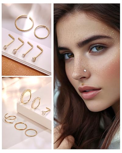 Nose Rings Hoops for Women Nose Studs Jewelry Piercings Surgical Stainless Steel Hypoallergenic