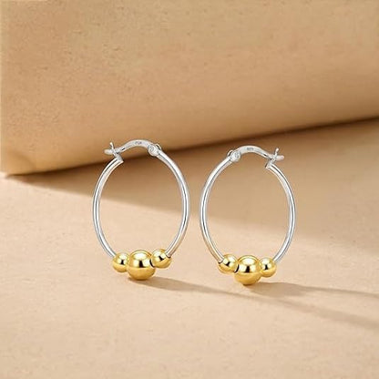 LeCalla 925 Sterling Silver Hoop Earrings for Women | Lightweight Two-Tone & Gold-Plated Hoops Earring Jewelry | Bead Ball & Evil Eye Click-Top Round & Oval Hoop Earrings Jewelry Gifts - color: Gold-Plated Round
