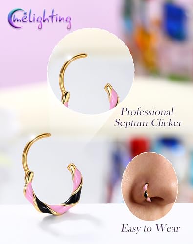 Melighting 20G Twist Nose Ring Hoop Stainless Steel 316L Piercing Jewelry | 7/8 mm Nose Piercing Jewelry, Cute Hinged Segment Clicker Lobe Helix Daith Cartilage Earring for Women - color: Gold PKB, size: 20g7mm