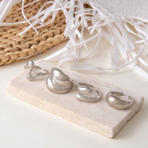 Roe Dolph Chunky Gold Rings for Women Stackable Statement Ring Set | Mixed sculptural shapes and polished surfaces create bold stacking combinations for parties dinners and everyday outfits - color: A5